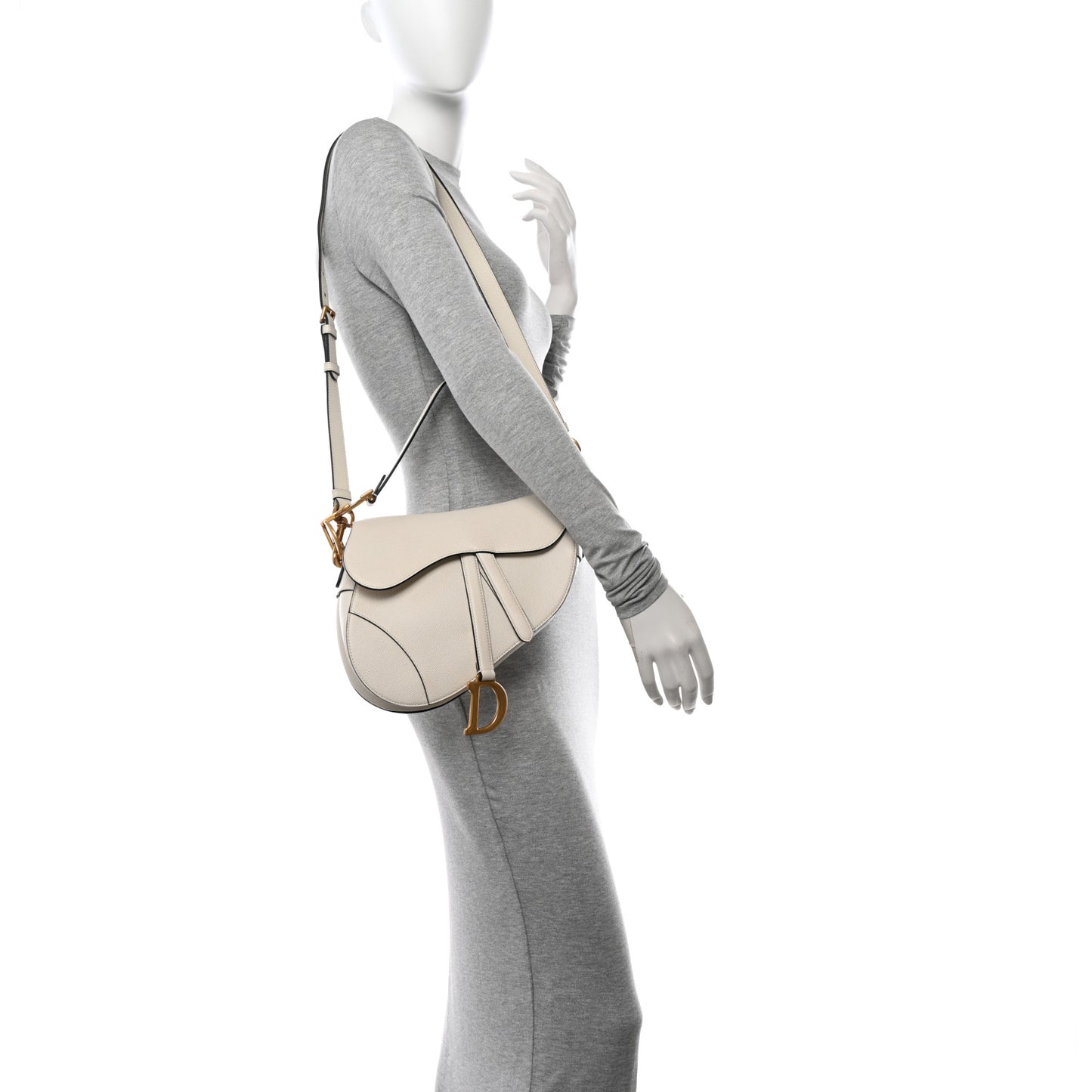 Grained Calfskin Saddle Bag With Strap Latte