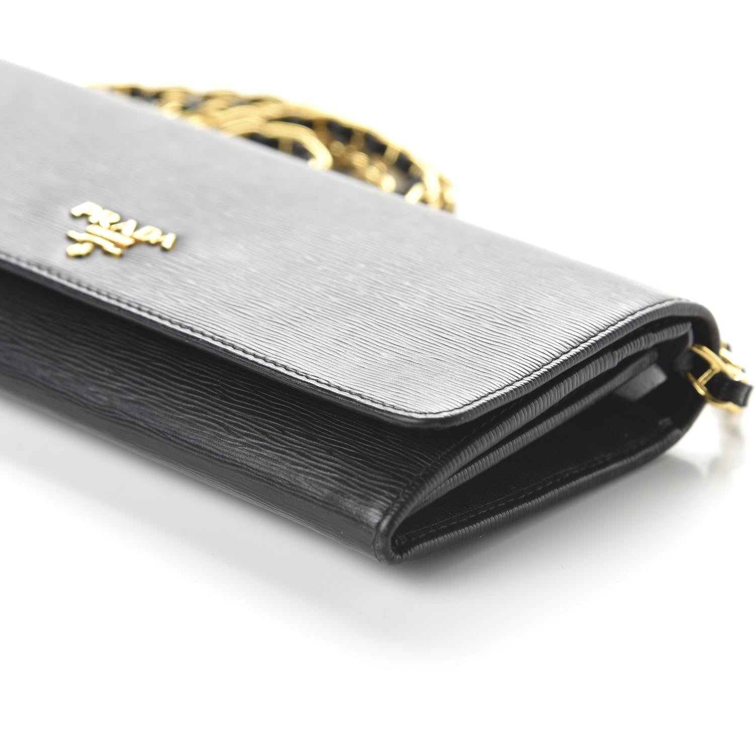 Prada Vitello Move Metal Oro Chain Wallet Black 7 of 9