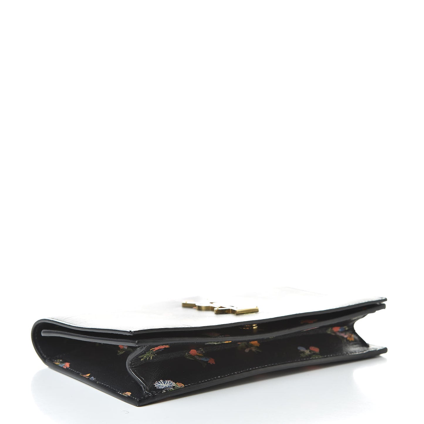 Calfskin Prairie Flower Printed Small Monogram Clutch Black Multicolor