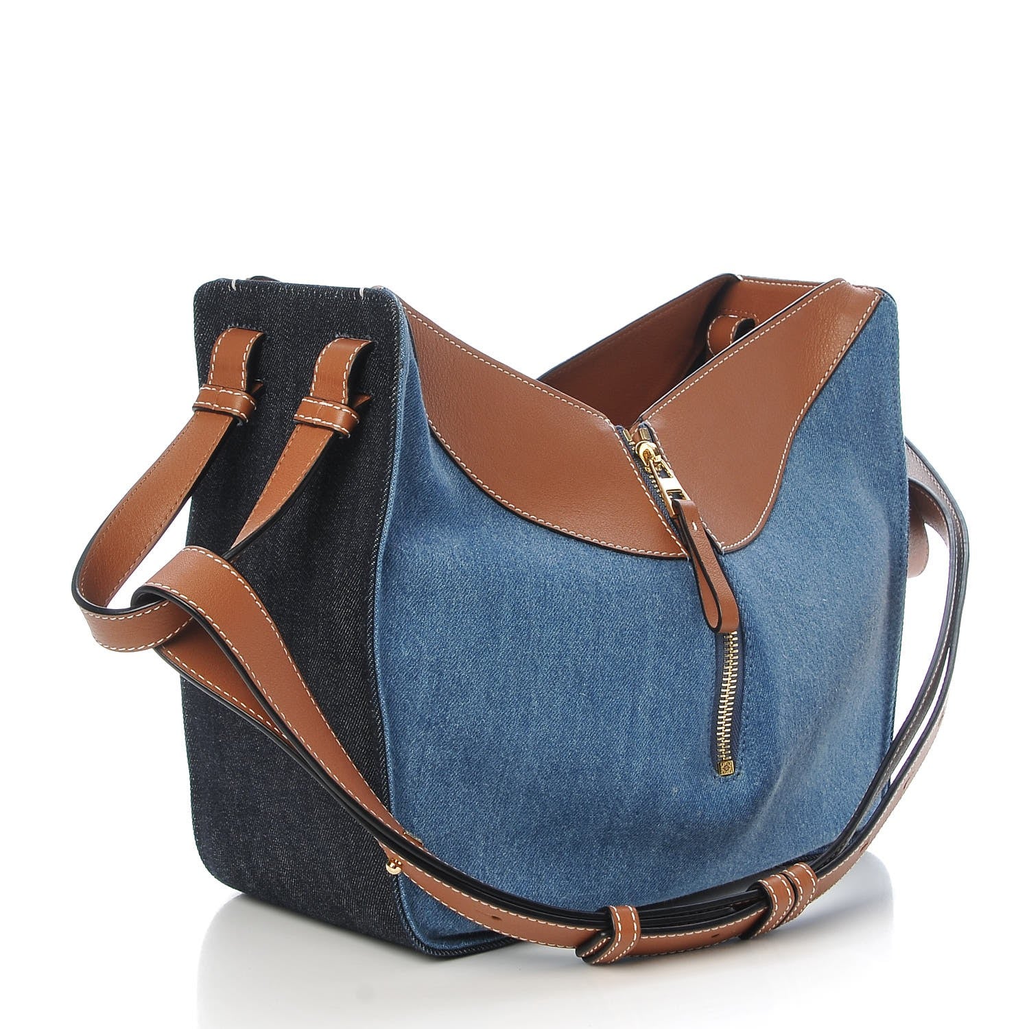 Loewe Calfskin Denim Small Hammock Shoulder Bag Blue Tan 3 of 7
