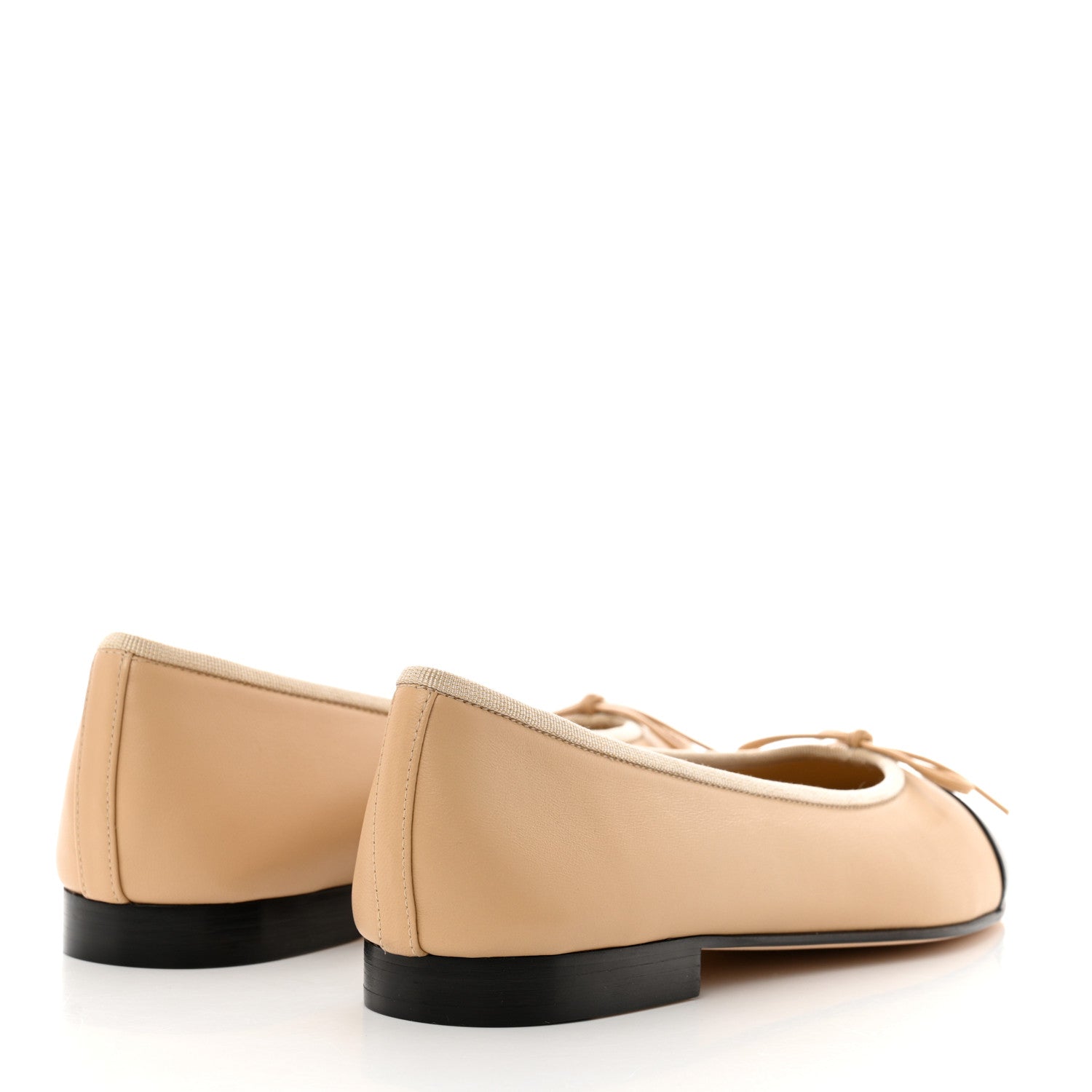 Chanel Lambskin Cap Toe Ballerina Flats 38.5 Beige Black 4 of 9