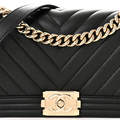 Chanel Caviar Chevron Quilted Medium Boy Flap Black 8 of 12
