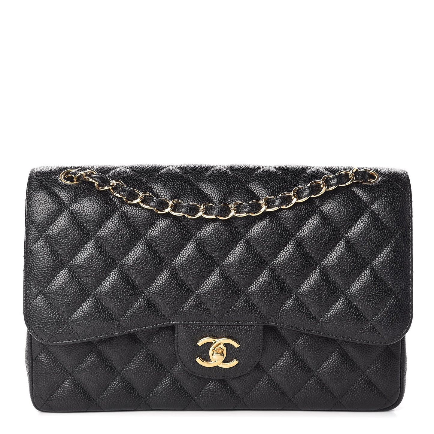 Caviar Quilted Jumbo Double Flap Black