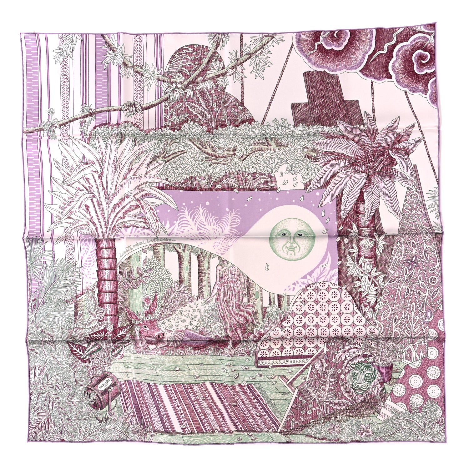 Hermes Silk Twill Acte III Scene I La Clairiere Scarf 90 Blanc Mauve Vert 1 of 3