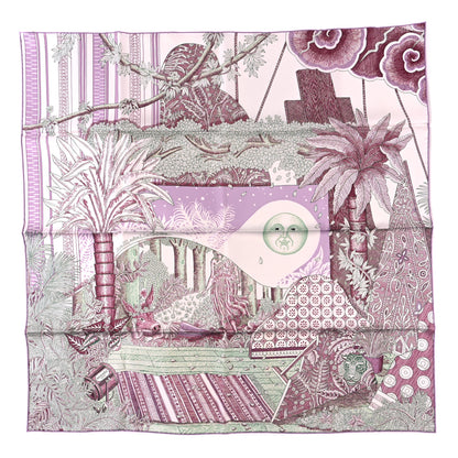 Hermes Silk Twill Acte III Scene I La Clairiere Scarf 90 Blanc Mauve Vert 1 of 3