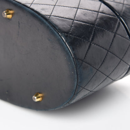 Chanel Lambskin Quilted Oval Vanity Train Case Navy 19 of 22
