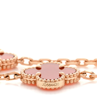 Van Cleef & Arpels 18K Rose Gold Carnelian 20 Motifs Guilloche Vintage Alhambra Necklace 5 of 5