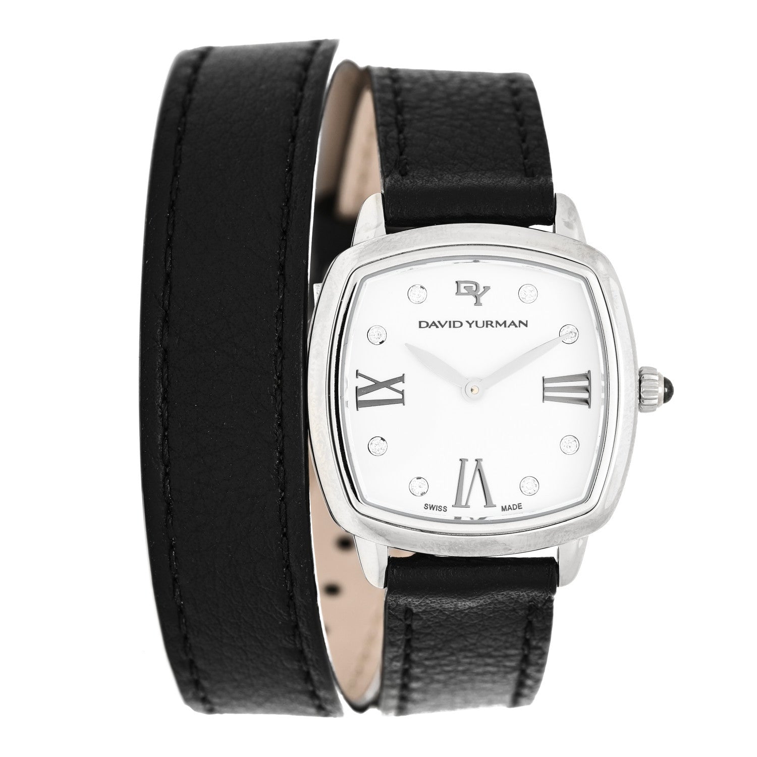 David Yurman Stainless Steel Calfskin Diamond 27mm Albion Wrap Quartz Watch 1 of 4