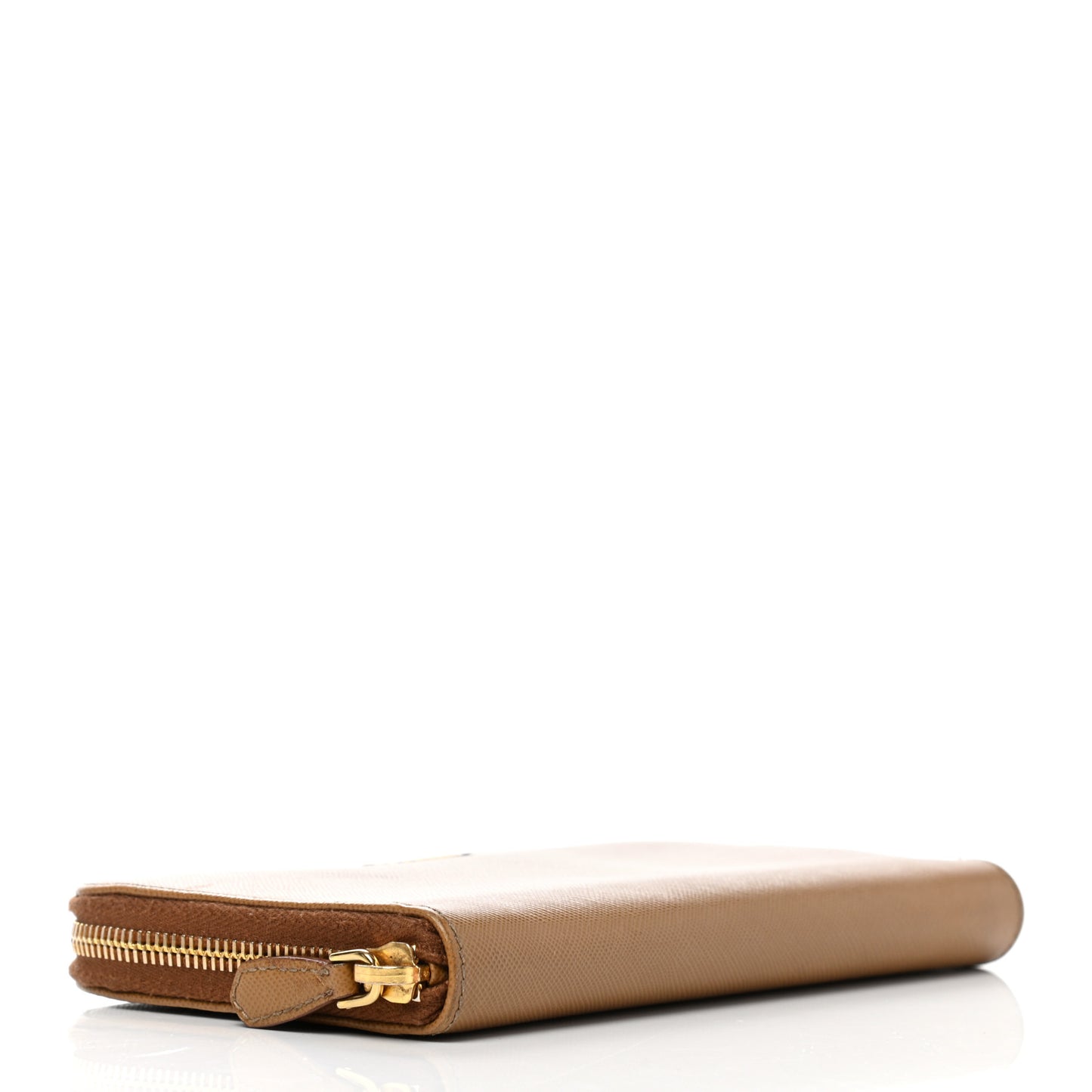 Saffiano Metal Zip Around Wallet Caramel