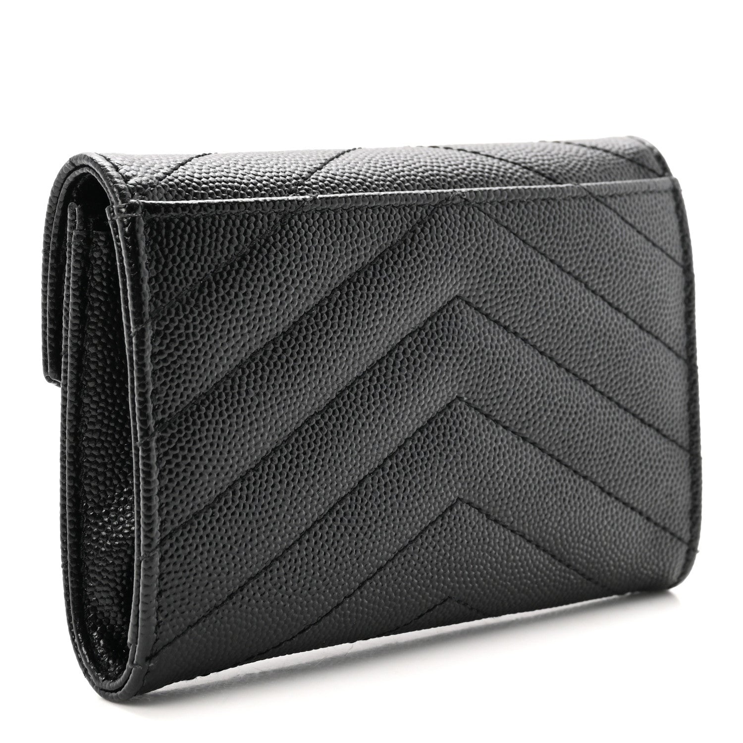 Saint Laurent Grain De Poudre Matelasse Chevron Small Monogram Envelope Wallet Black 3 of 7