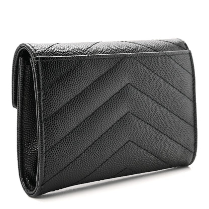 Saint Laurent Grain De Poudre Matelasse Chevron Small Monogram Envelope Wallet Black 3 of 7