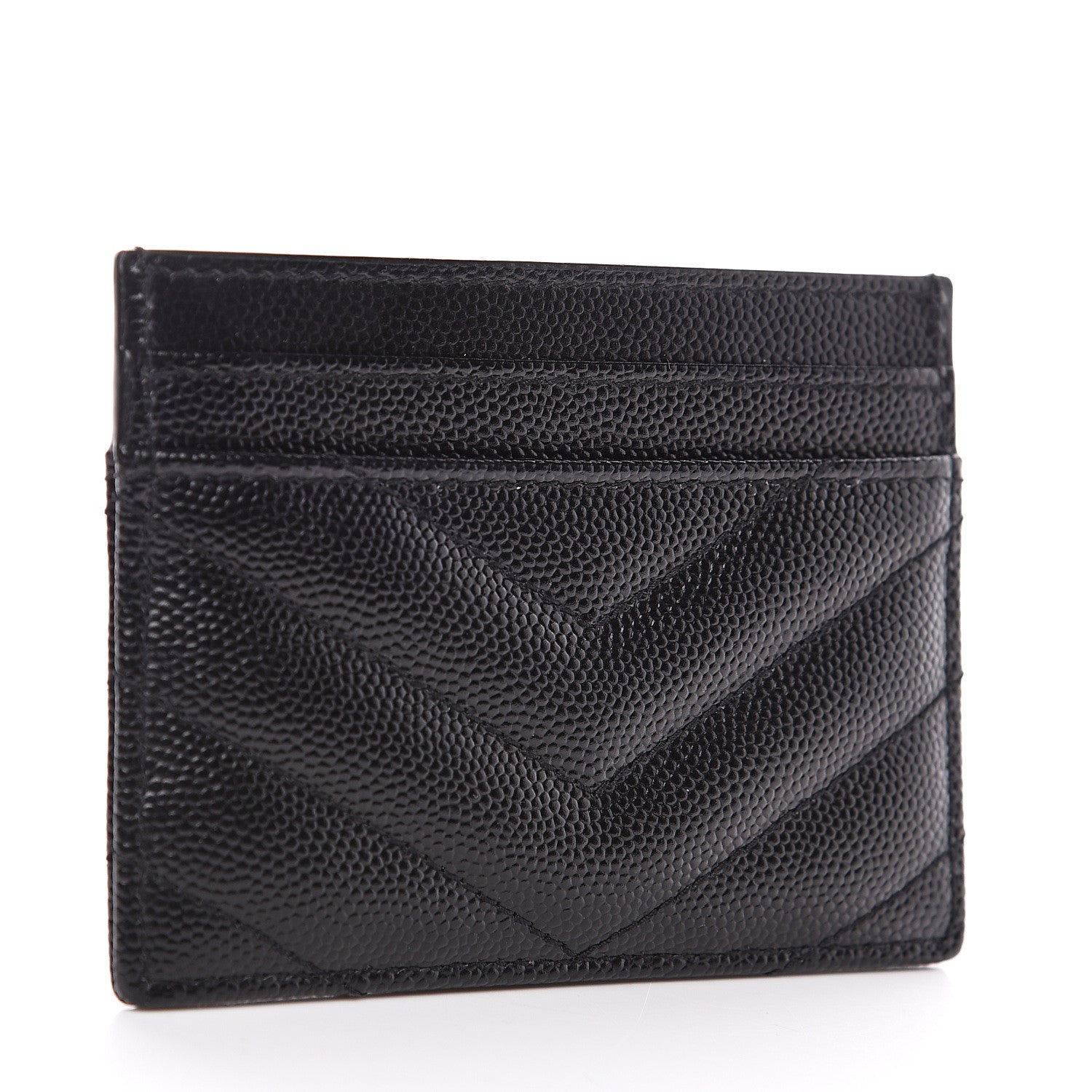 Saint Laurent Grain De Poudre Matelasse Chevron Monogram Credit Card Case Black 2 of 6