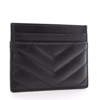 Saint Laurent Grain De Poudre Matelasse Chevron Monogram Credit Card Case Black 2 of 6