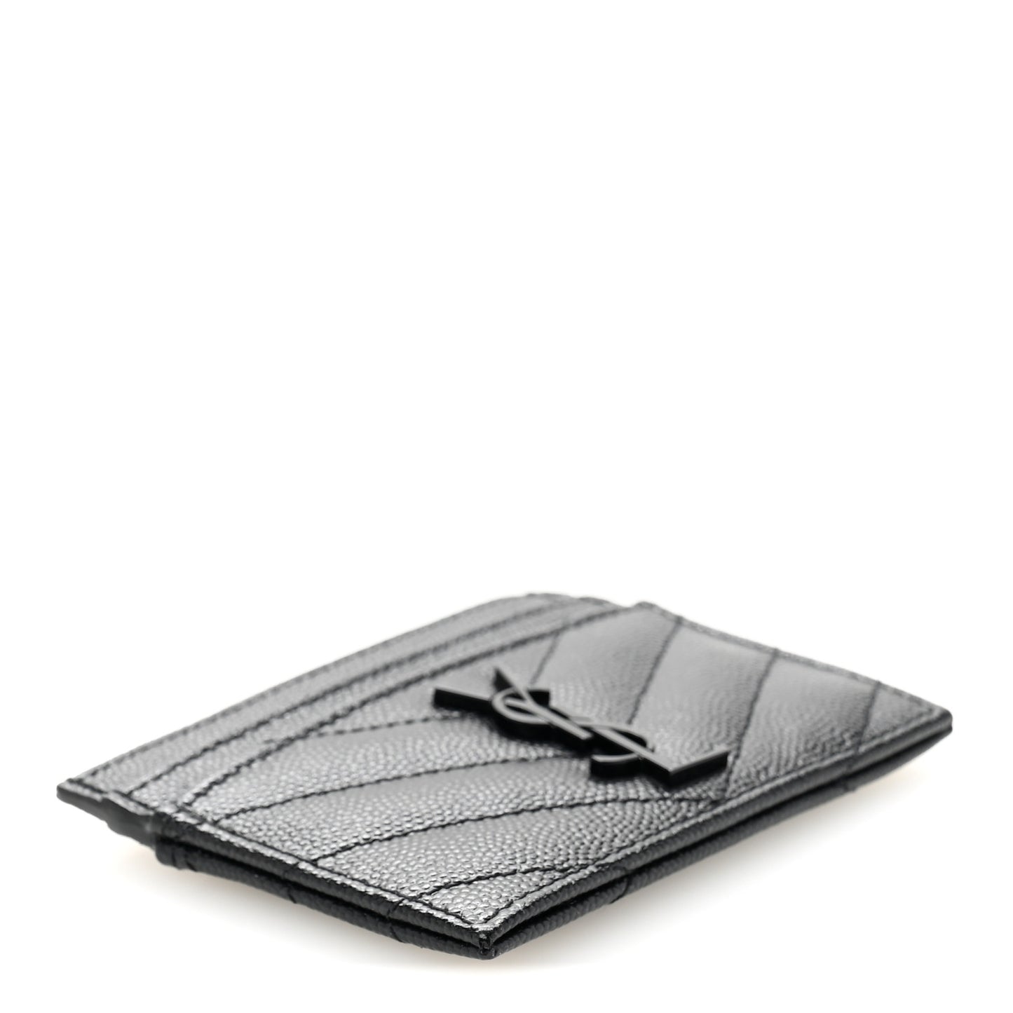 Grain De Poudre Matelasse Chevron Monochrome Monogram Credit Card Case Black