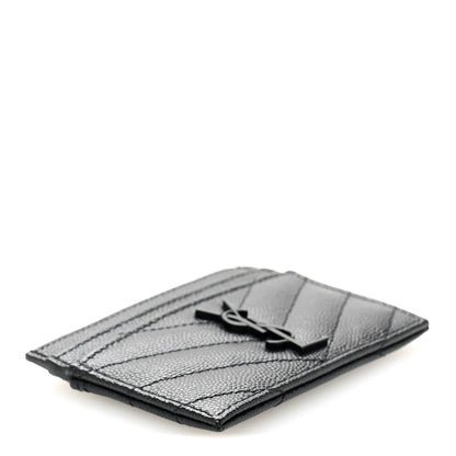 Saint Laurent Grain De Poudre Matelasse Chevron Monochrome Monogram Credit Card Case Black 4 of 8
