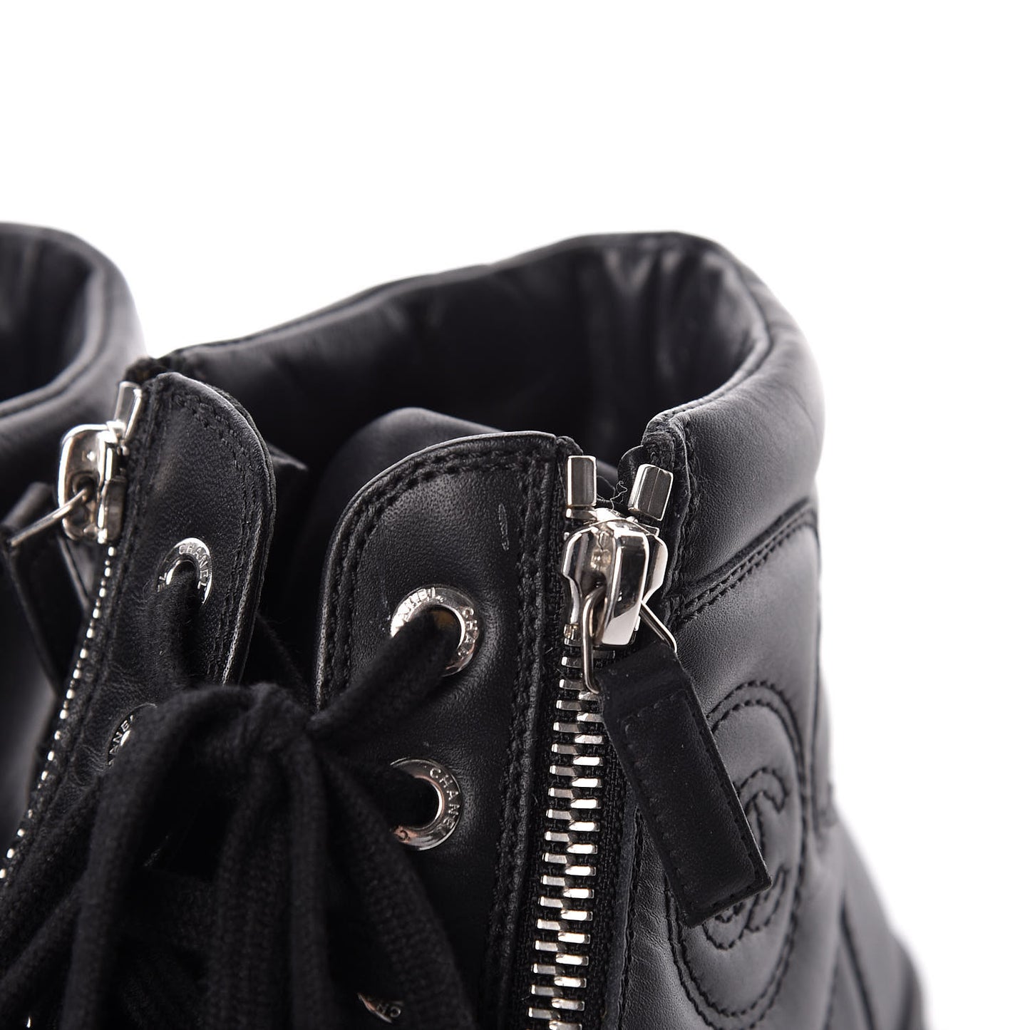 Calfskin Pearl High Top CC Sneakers 36 Black