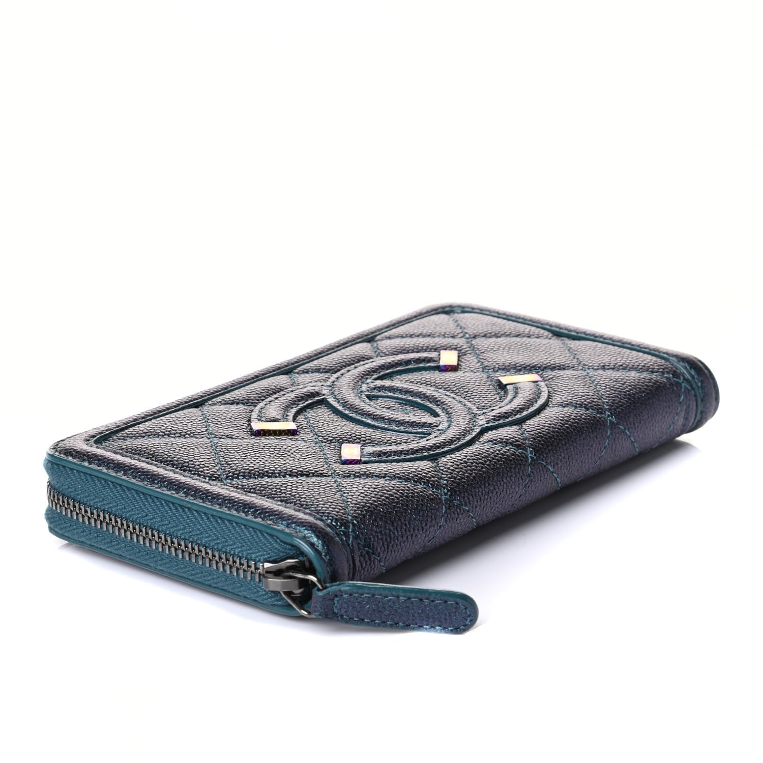 Chanel Iridescent Caviar Quilted Medium Filigree Zip Around Wallet Dark Turquoise 4 of 4