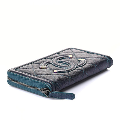 Chanel Iridescent Caviar Quilted Medium Filigree Zip Around Wallet Dark Turquoise 4 of 4