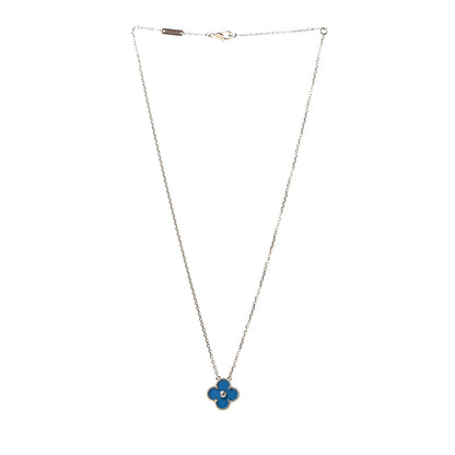 Van Cleef & Arpels 18K Yellow Gold Diamond Celestial Blue Sevres Porcelain Vintage Alhambra Pendant Necklace 3 of 6