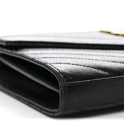 Saint Laurent Grain De Poudre Matelasse Chevron Monogram Chain Wallet Black 9 of 11