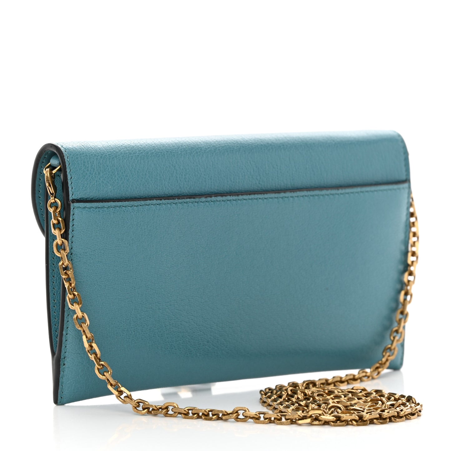 Goatskin Saddle Long Wallet With Chain Blue