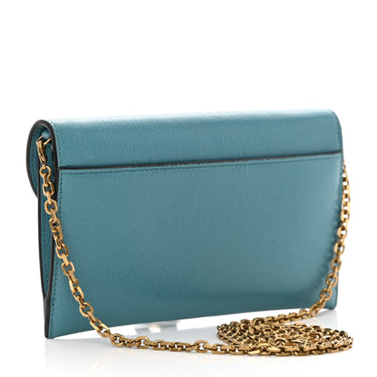 Christian Dior Goatskin Saddle Long Wallet With Chain Blue 4 of 16