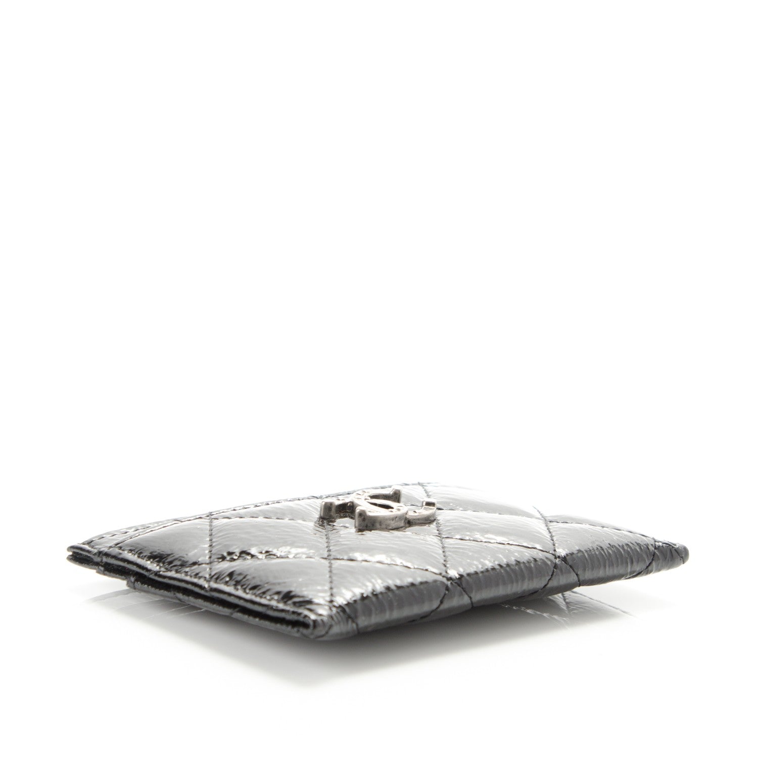 Chanel Distressed Patent Quilted Card Holder Black 4 of 8