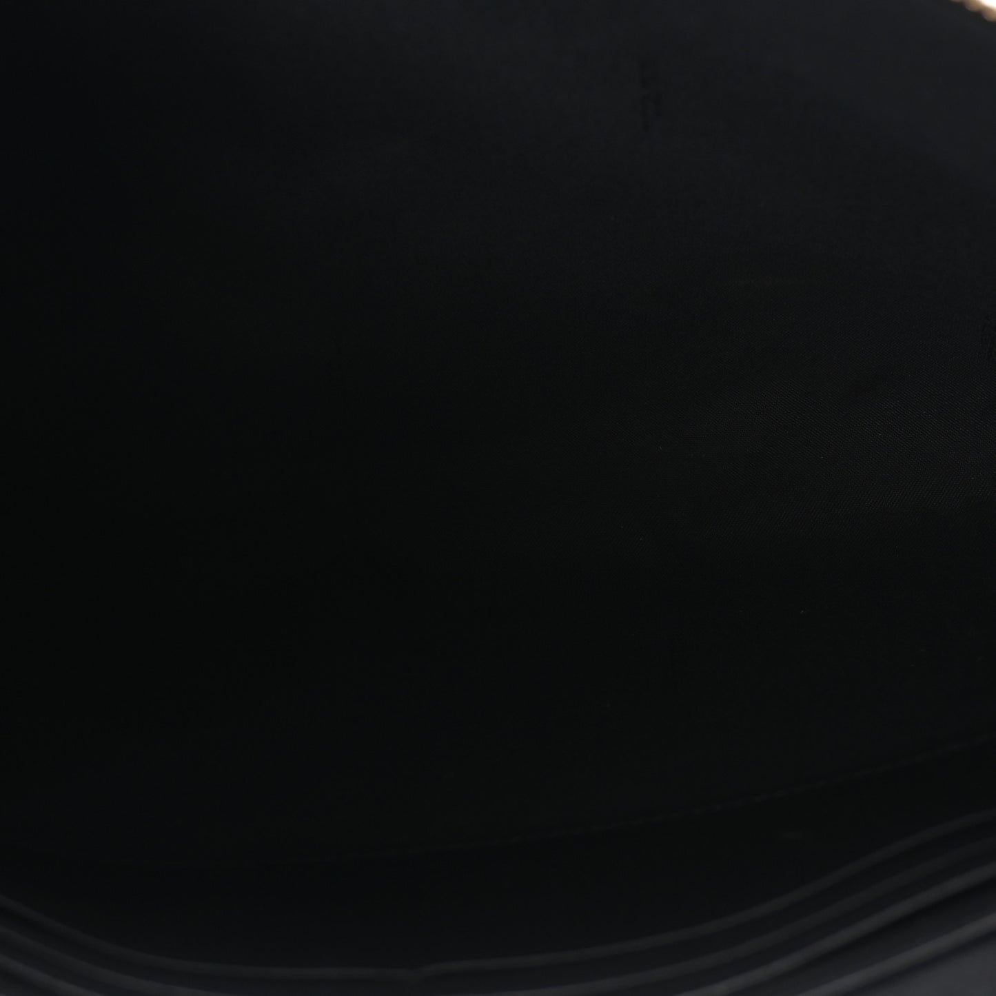 Glazed Fabric Vitello Century FF 1974 Stamp Patch Large Flat Pouch Mogano Panna Black