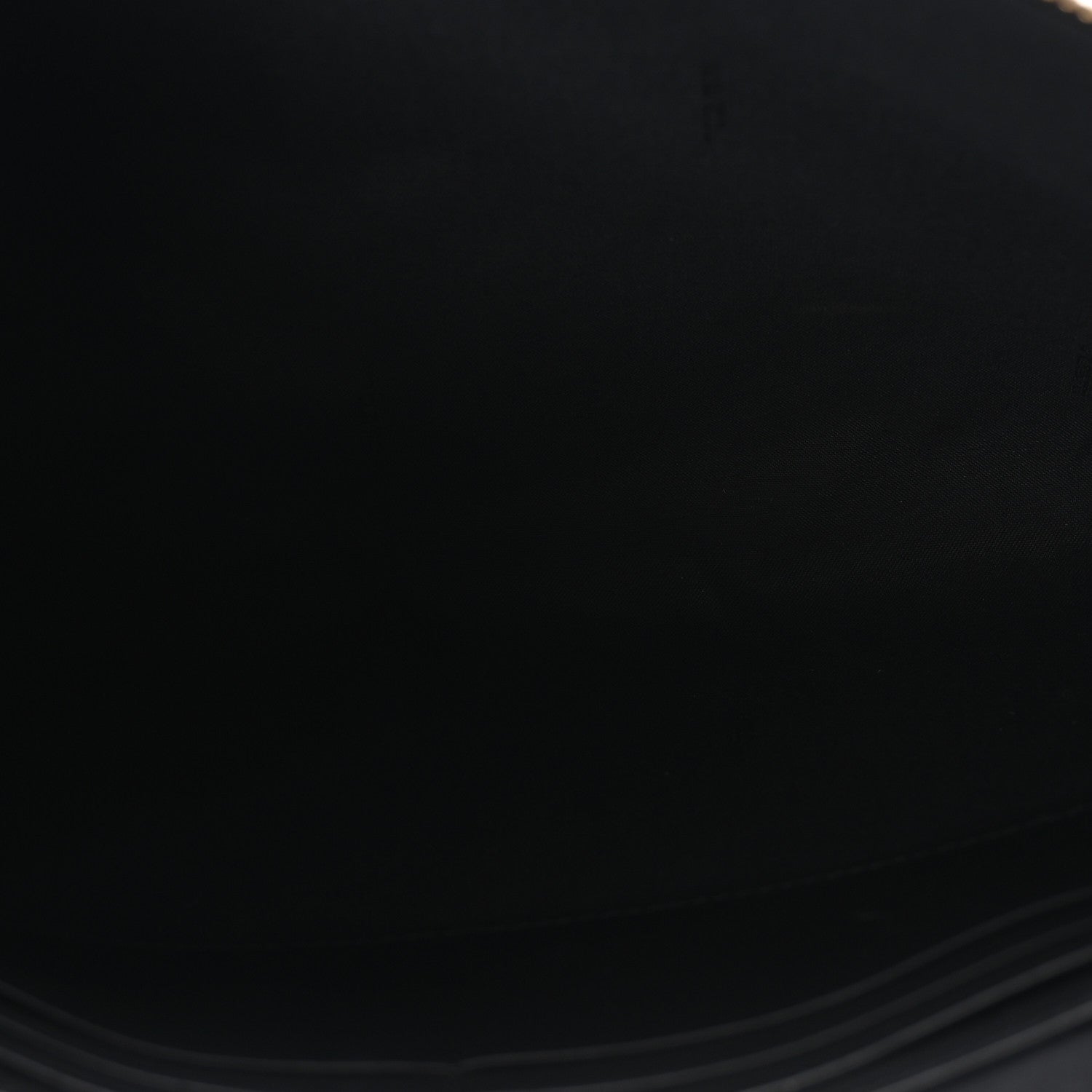 Fendi Glazed Fabric Vitello Century FF 1974 Stamp Patch Large Flat Pouch Mogano Panna Black 5 of 8