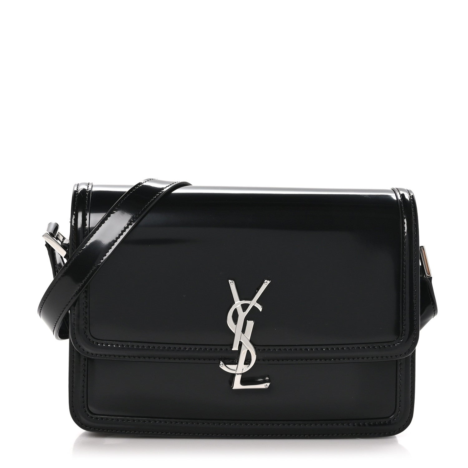Saint Laurent Glazed Calfskin Monogram Medium Solferino Satchel Black 1 of 10