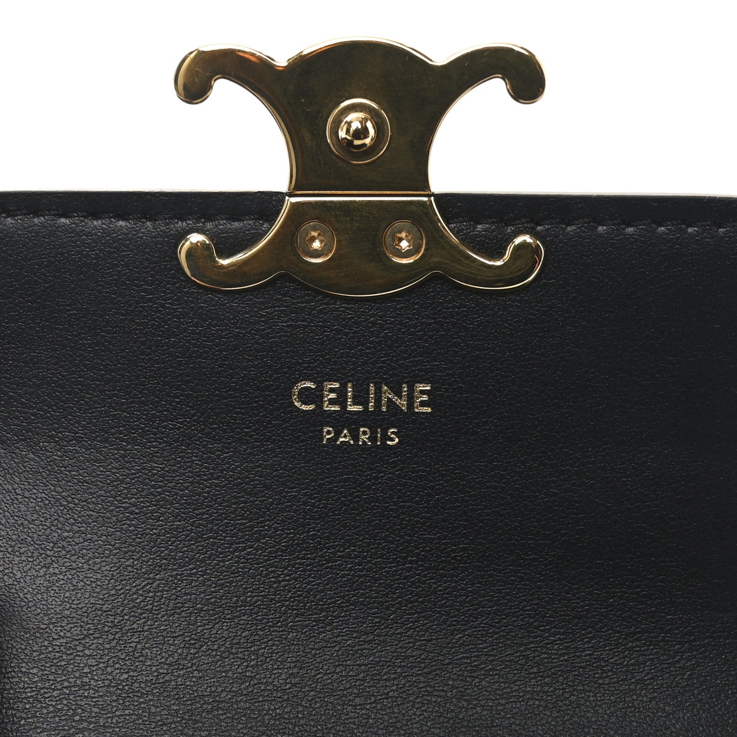 Shiny Calfskin Triomphe Flap Card Holder Black