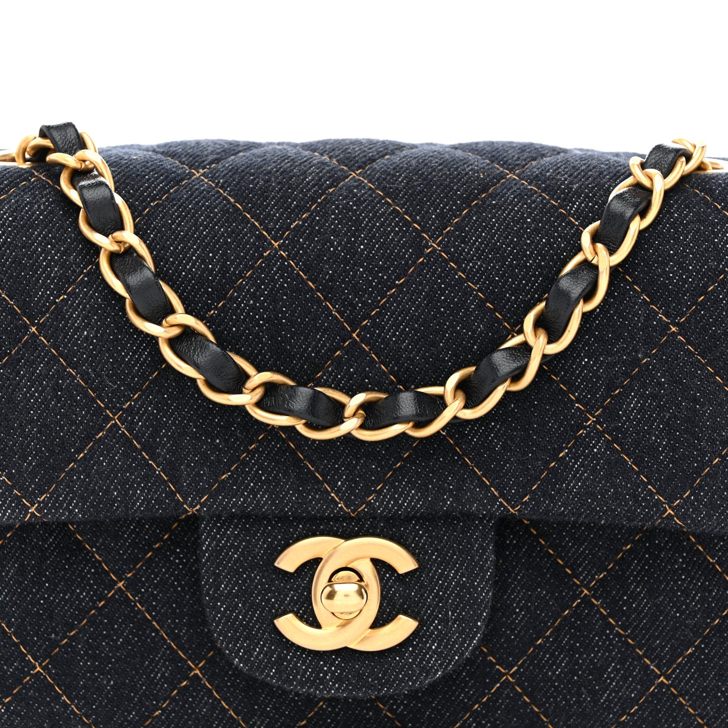 Denim Quilted Mini Rectangular Flap Dark Blue