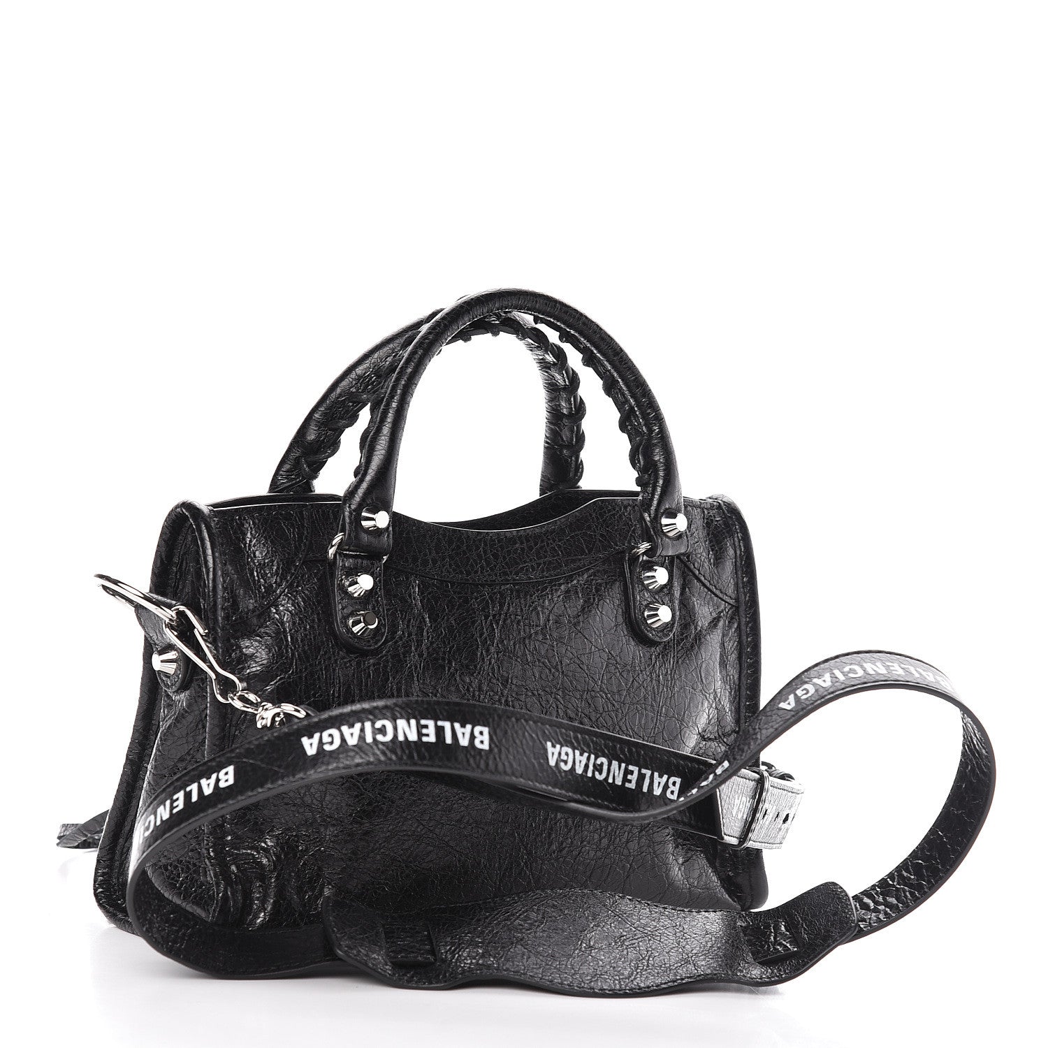 Balenciaga Agneau Classic Silver Hardware Mini City Logo Strap Black White 3 of 10