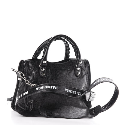 Balenciaga Agneau Classic Silver Hardware Mini City Logo Strap Black White 3 of 10