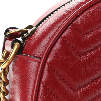 Gucci Glazed Calfskin Matelasse Heart Mini GG Marmont Round Shoulder Bag Romantic Cerise 10 of 11