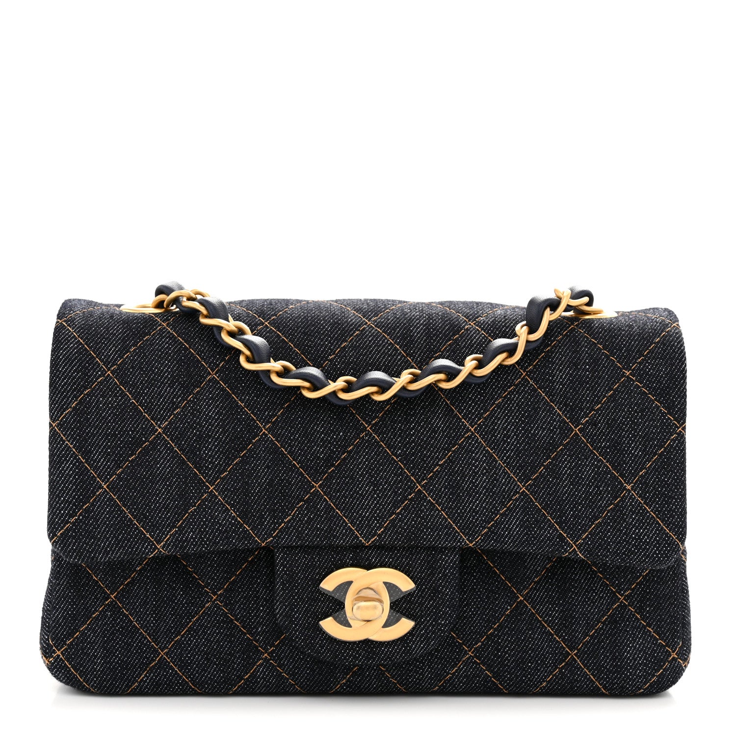 Chanel Denim Quilted Mini Rectangular Flap Dark Blue Orange 1 of 11