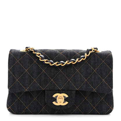 Chanel Denim Quilted Mini Rectangular Flap Dark Blue Orange 1 of 11