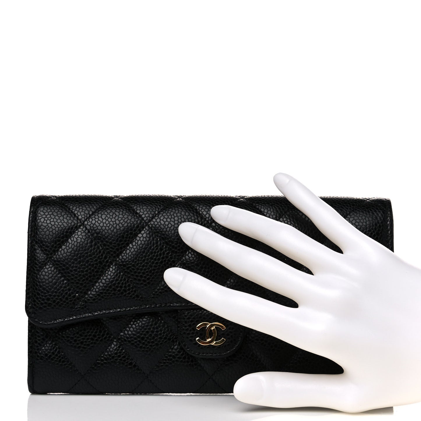 Caviar Quilted Large Gusset Flap Wallet Black