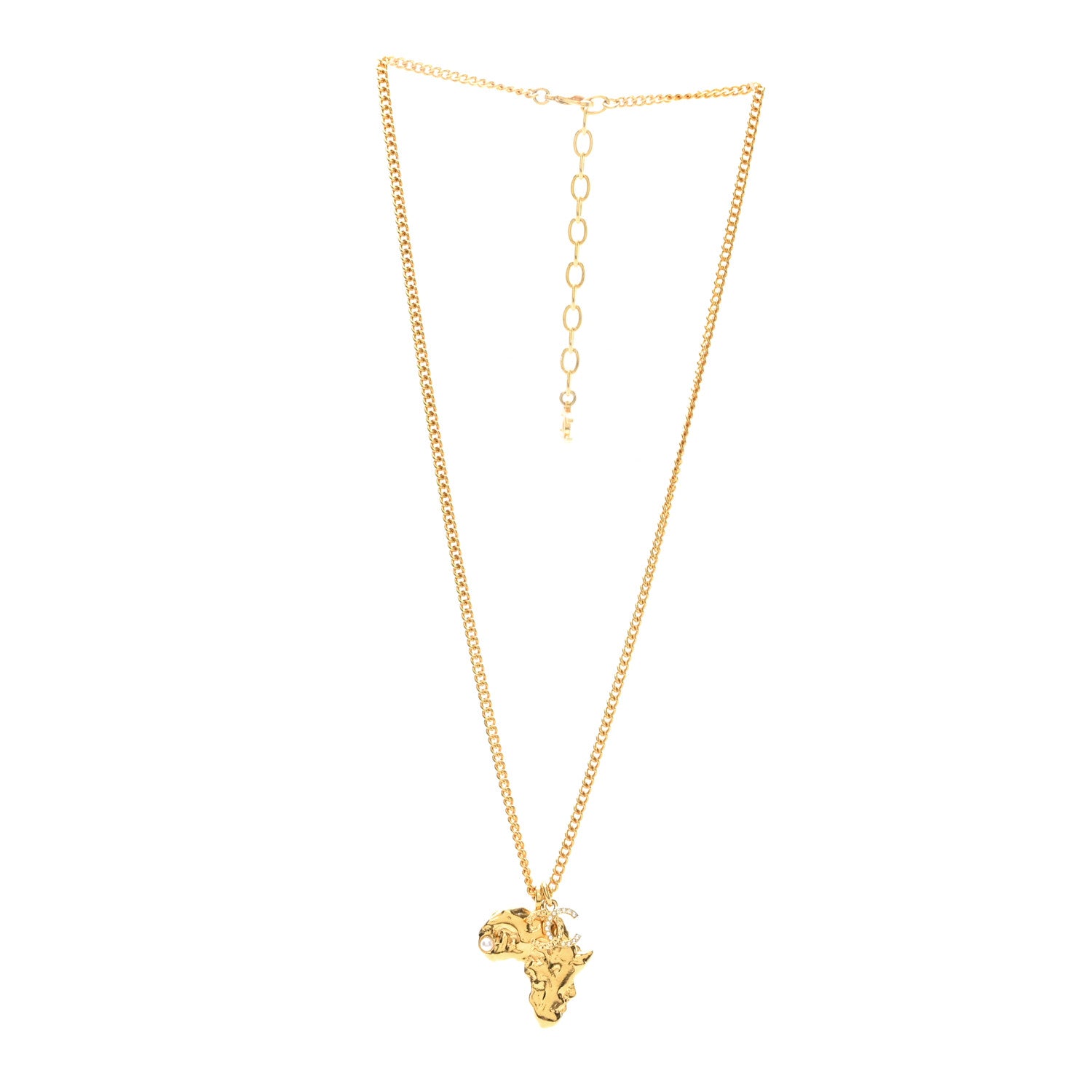 Chanel Crystal Pearl CC Africa Pendant Necklace Gold White 3 of 4