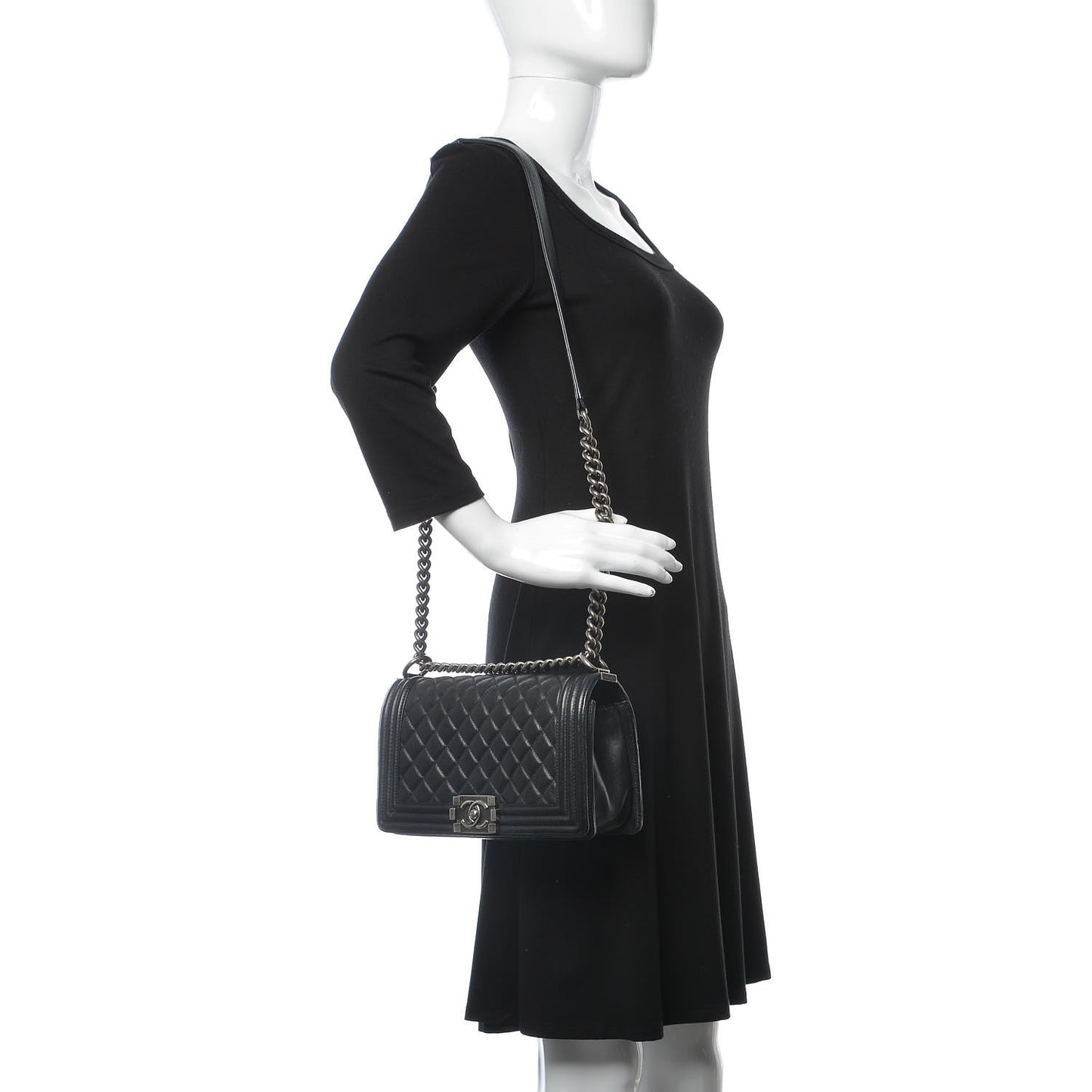Calfskin Quilted Medium Boy Flap Black
