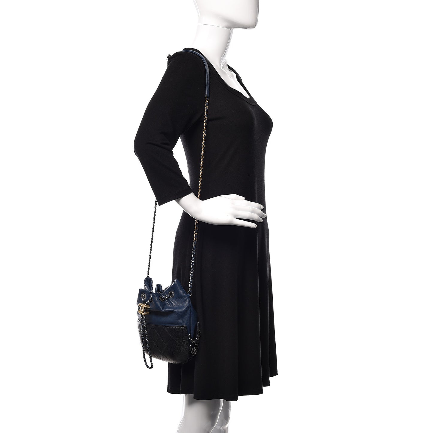 Calfskin Quilted Small Gabrielle Bucket Navy Blue Black