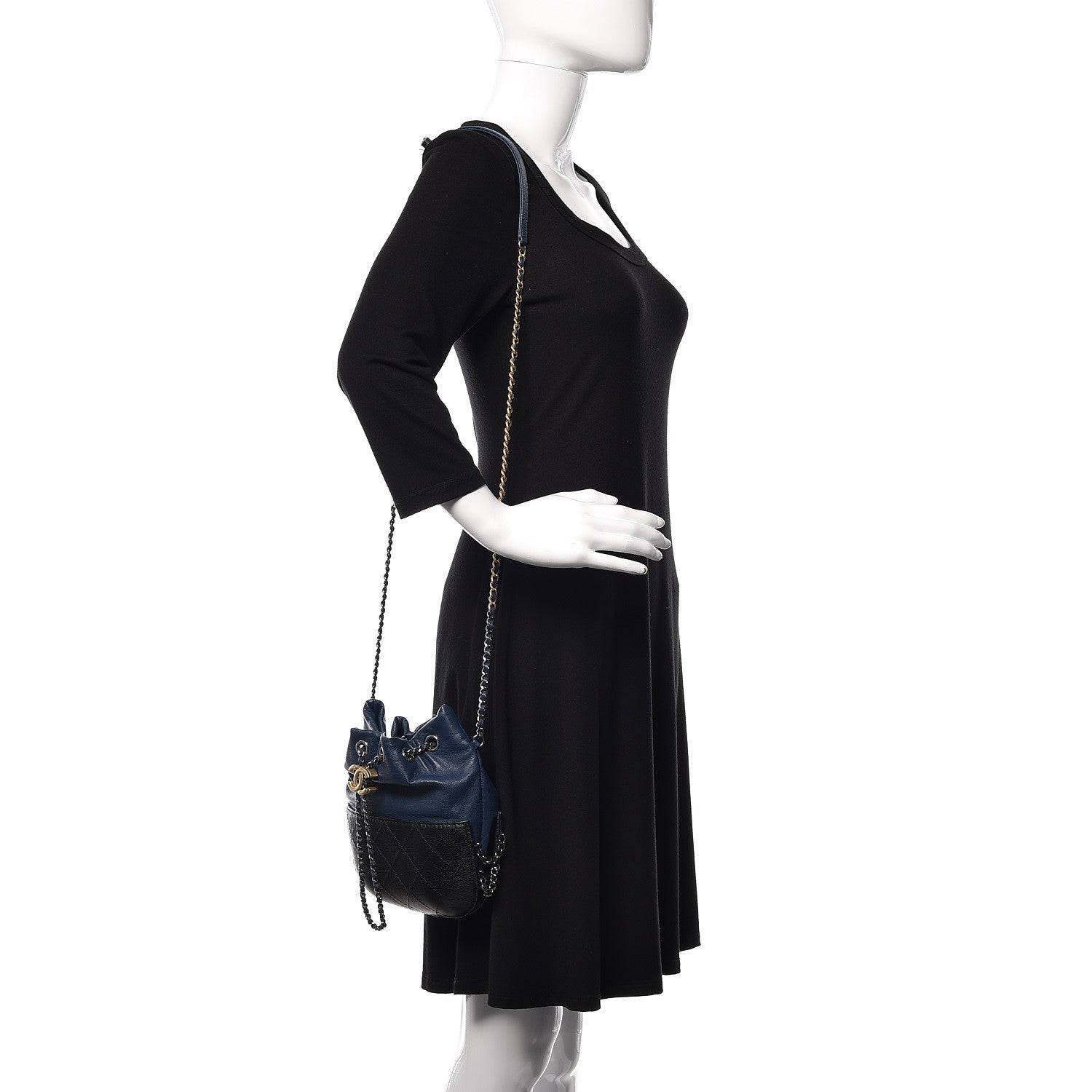 Chanel Calfskin Quilted Small Gabrielle Bucket Navy Blue Black 2 of 9