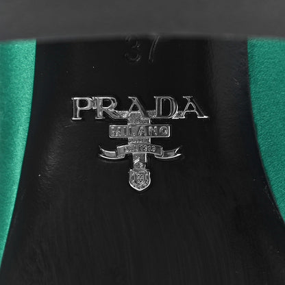 Prada Satin Metal Triangle Logo 85mm Slide Sandals 37 Assenzio 8 of 11
