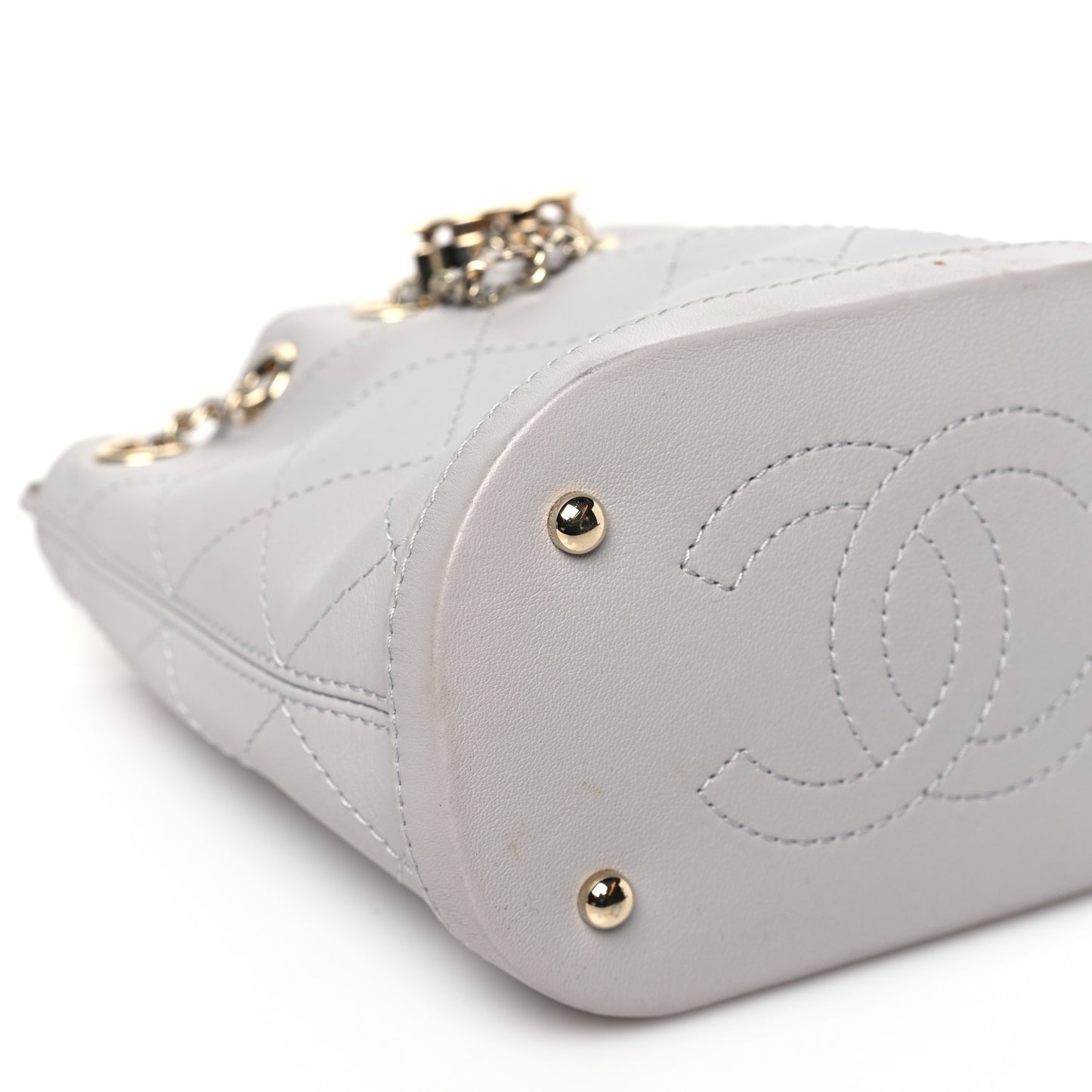 Calfskin Stitched Chain Bucket Bag Light Grey