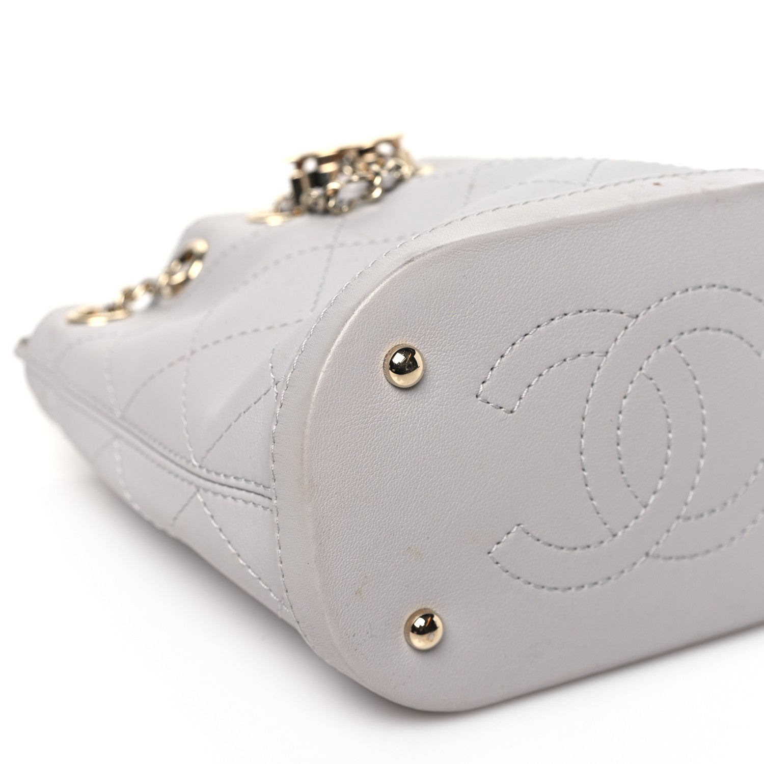 Chanel Calfskin Stitched Chain Bucket Bag Light Grey 9 of 12