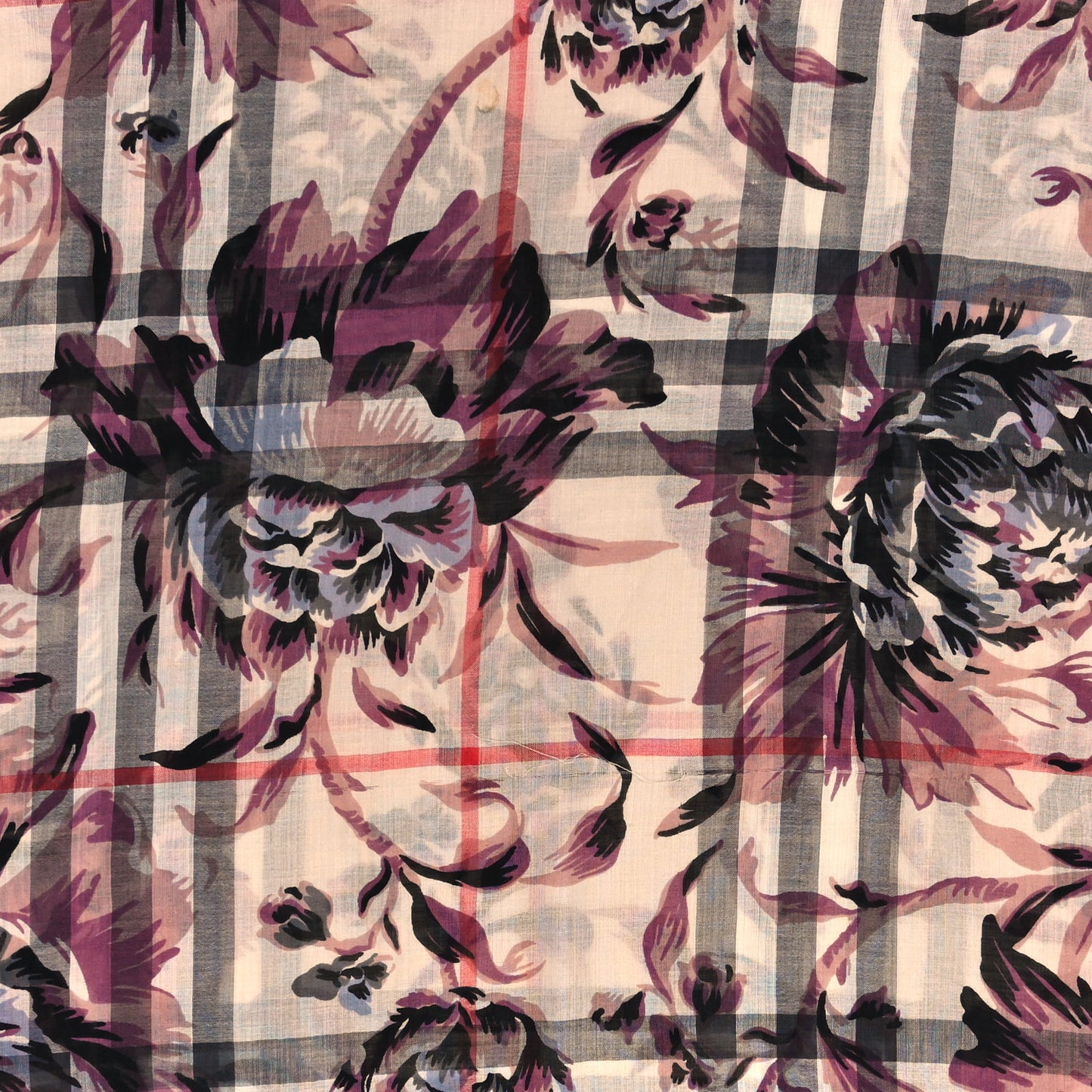 Modal Cashmere Check Peony Rose Print Shawl Scarf Beige Multicolor