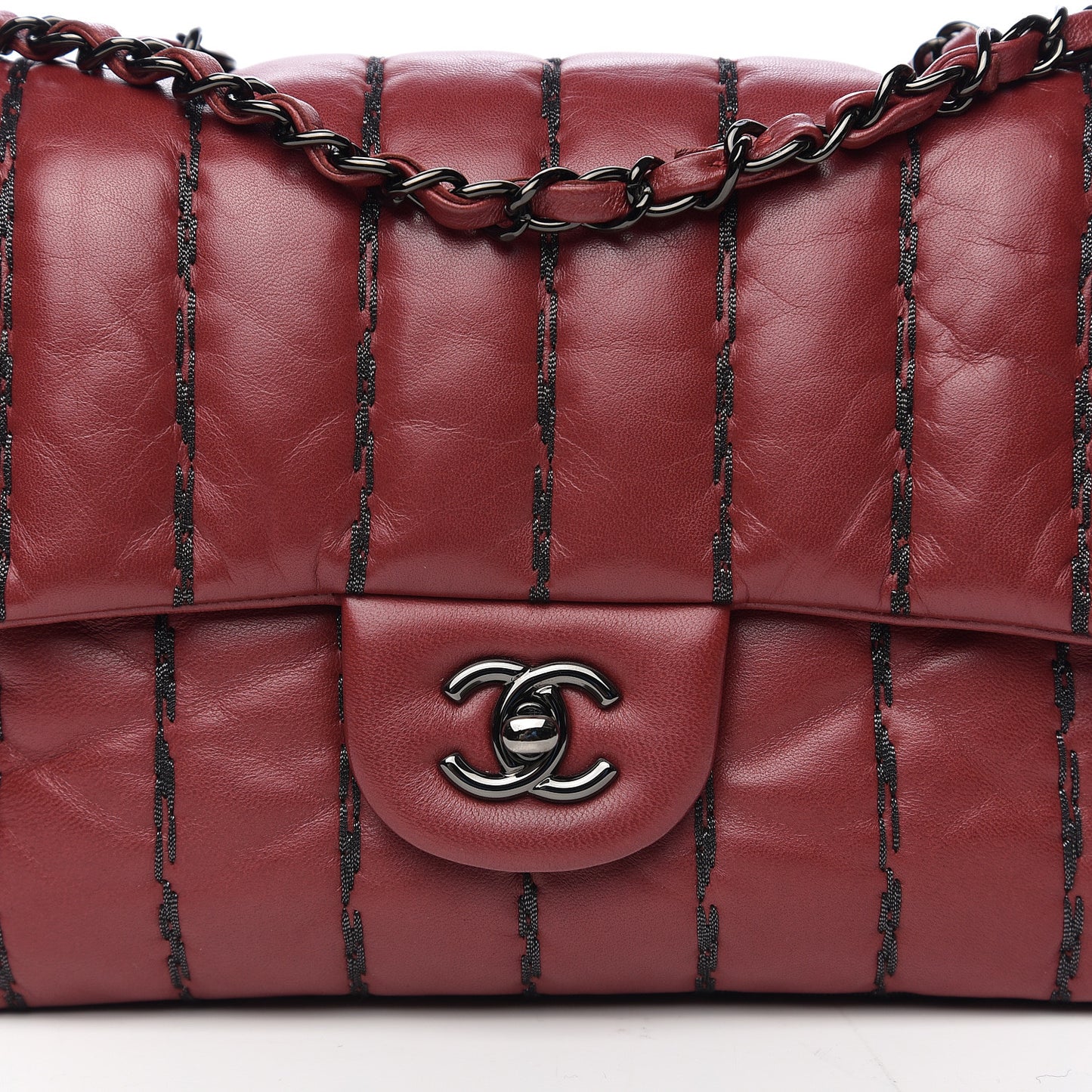 Lambskin Vertical Stitch Mini Rectangular Flap Rouge Fonce