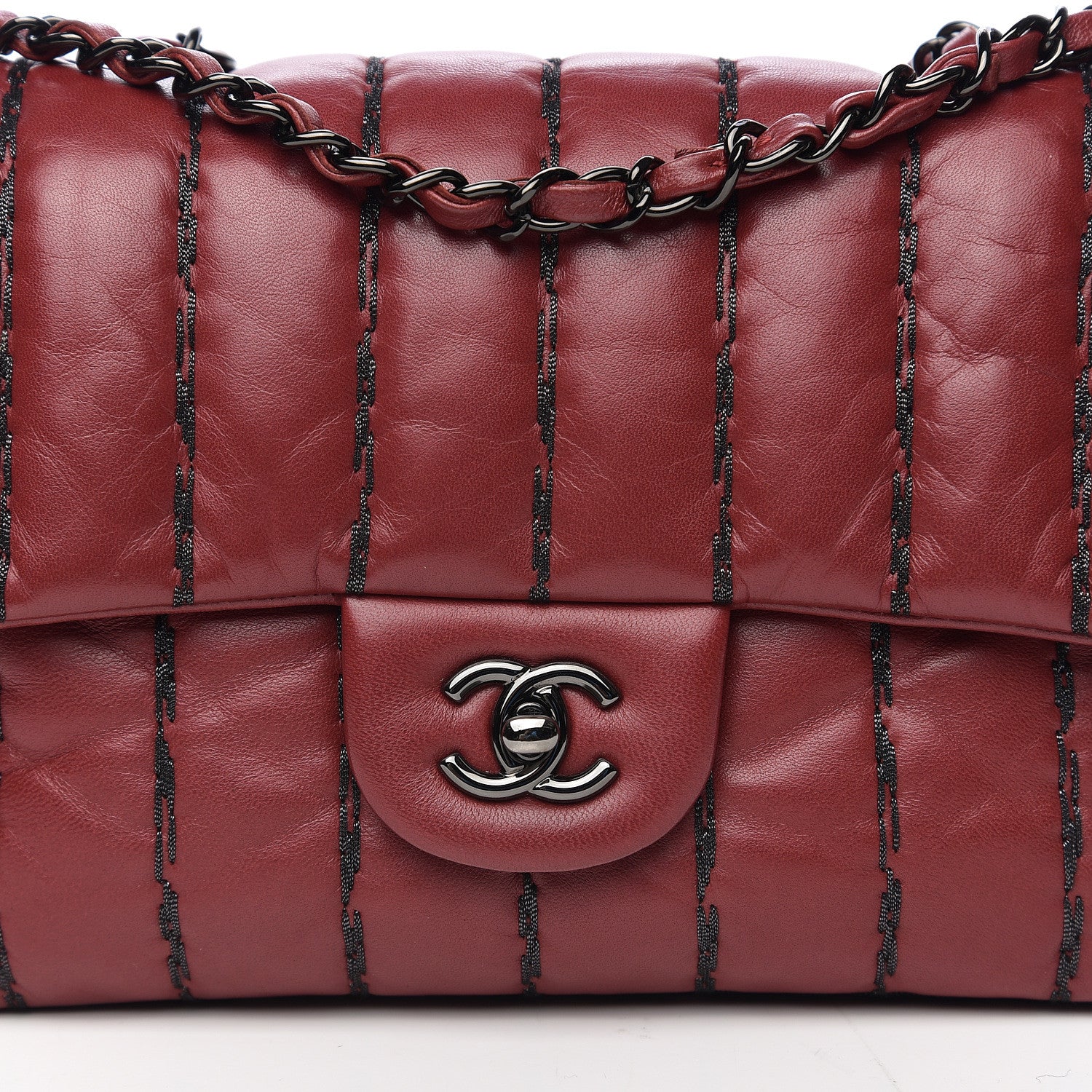 Chanel Lambskin Vertical Stitch Mini Rectangular Flap Rouge Fonce 10 of 11