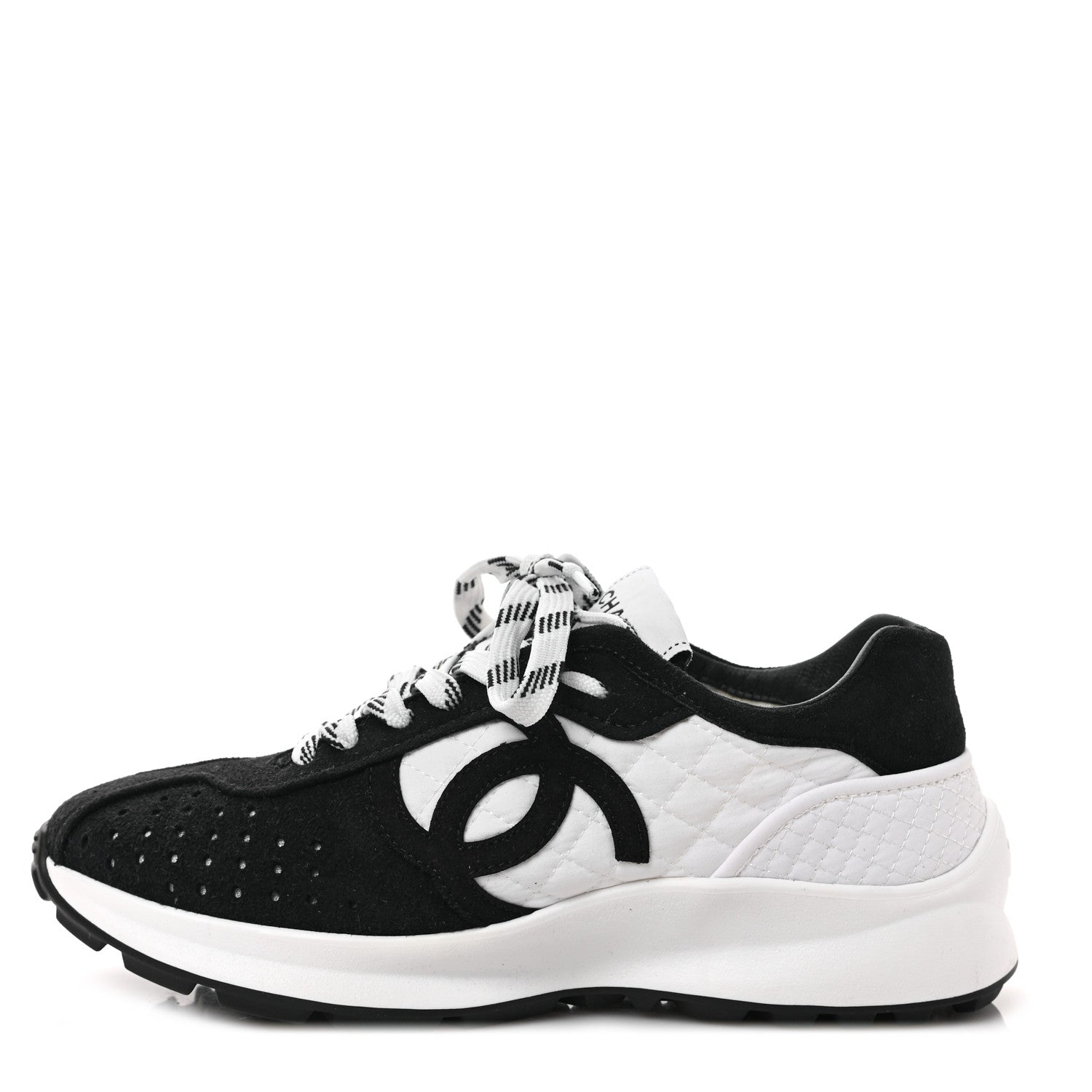 Chanel Fabric Suede Kidskin CC Sneakers 36.5 Dark Navy White 1 of 9
