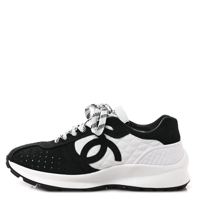 Chanel Fabric Suede Kidskin CC Sneakers 36.5 Dark Navy White 1 of 9